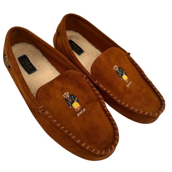 POLO Ralph Lauren Men's Declan Bear Brown Moccasin Slippers Size 13 - Picture 1 of 9
